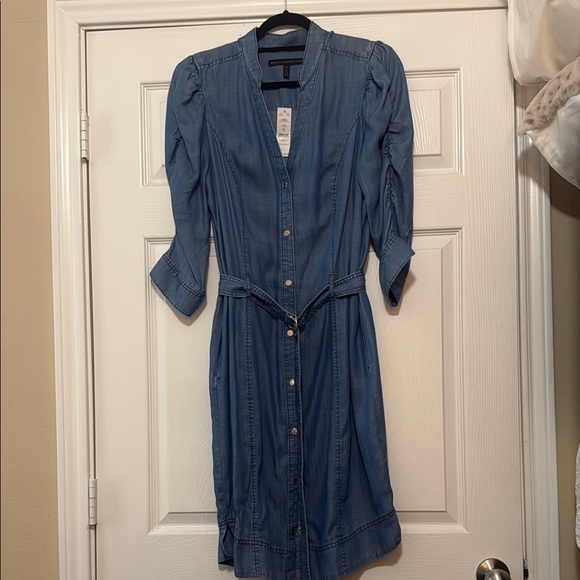 White House Black Market Dresses & Skirts - White House Black Market Blue Ruched Tie Front Sundress